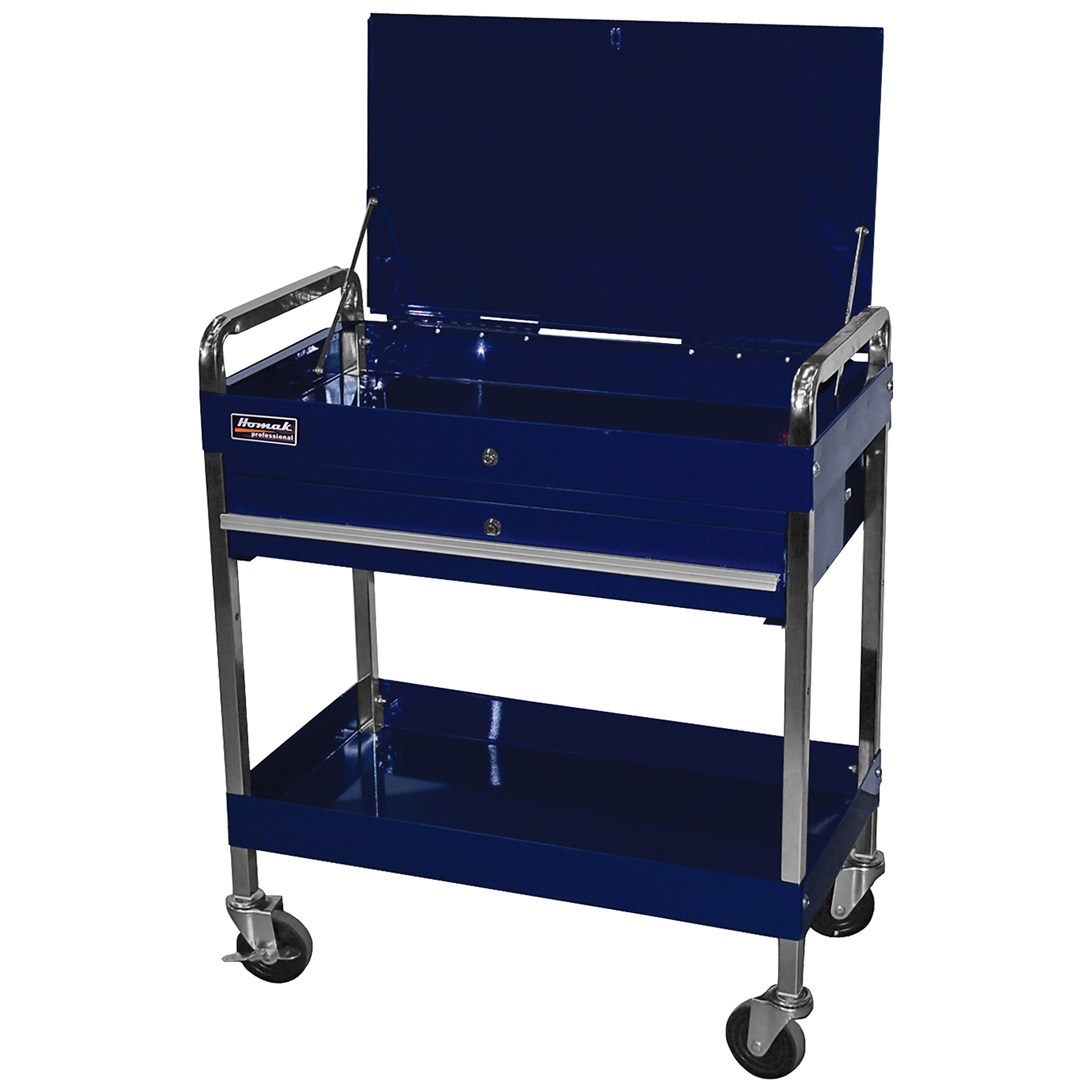 Homak Industrial Service Cart, 350-Lb. Capacity, 31.5in.W x 17.5in.D x 35.62in.H, Blue, Model# BL05500190